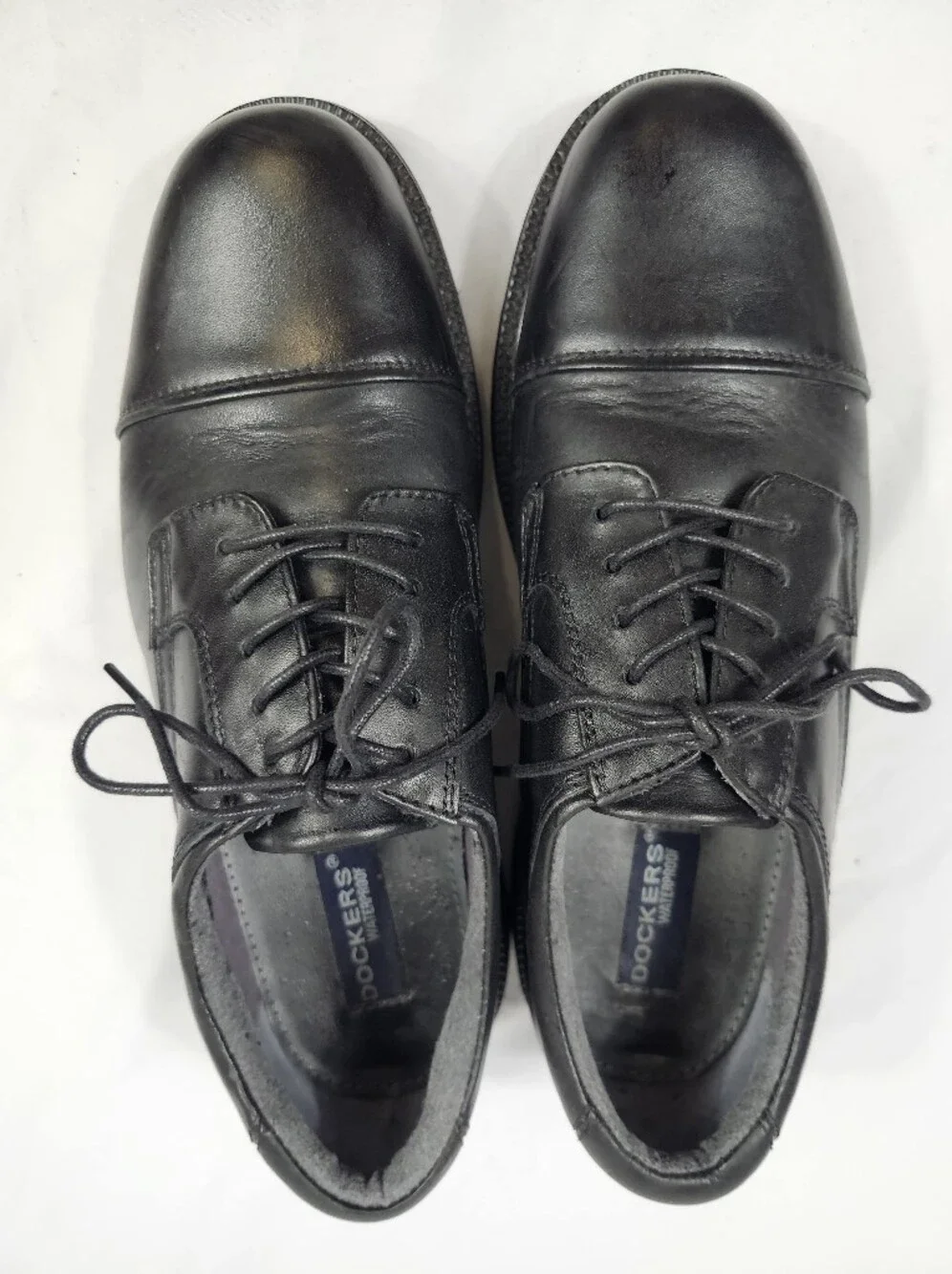 Dockers Mens 9 M Black Leather Cap-Toe Derby Shoes Lace Up